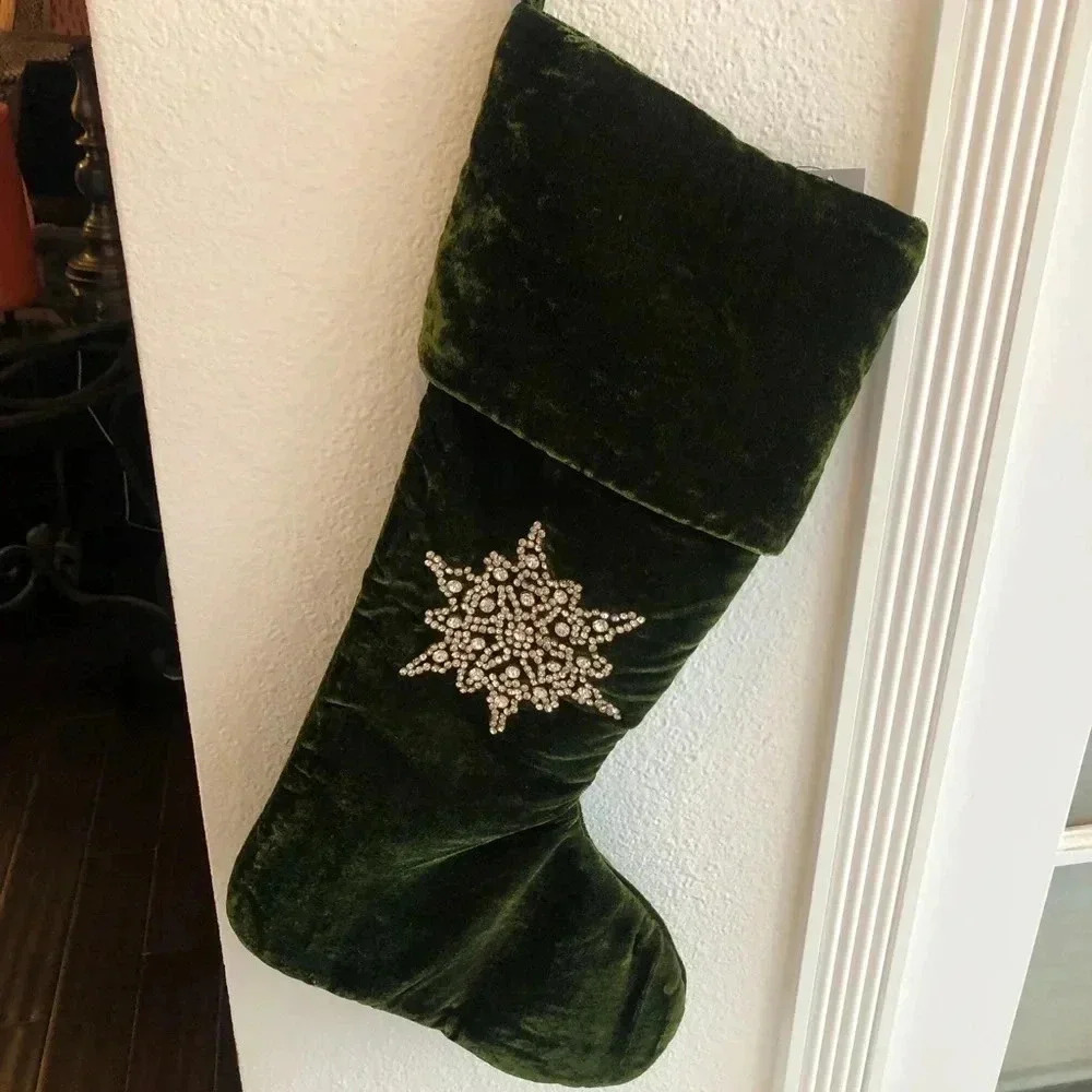 3 22”GREEN VELVET ELEGANT CHRISTMAS TREE JEWEL STOCKING Farrisilk CW804-13 NEW